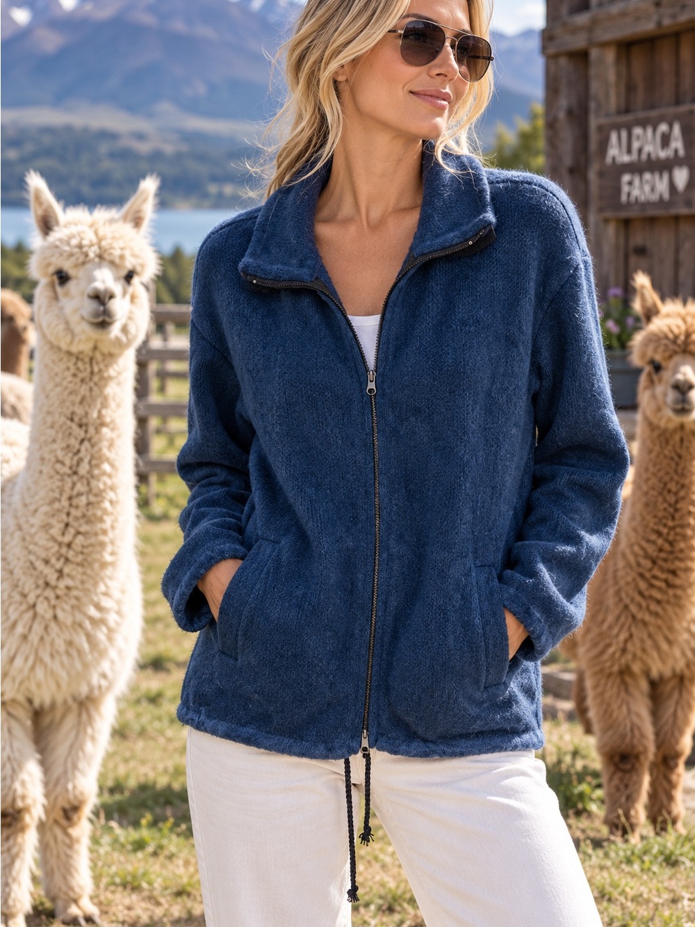 Ecuadorian Alpaca Jacket Women’s L Navy Blue Full Zip Artesanías